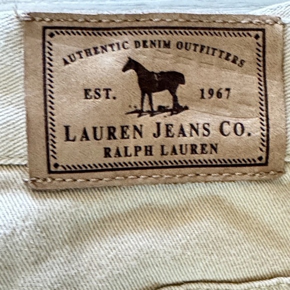 Vintage Ralph Lauren Pants Jeans Sz 10 Petite Tan Studded Preppy Bootcut Y2K - Picture 5 of 8